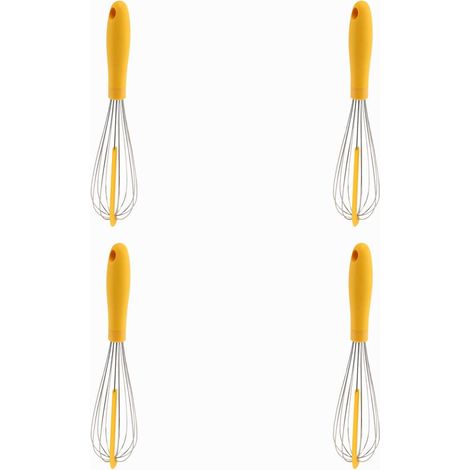 Batidor de globo de acero inoxidable 304 (4 unidades) con raspador de silicona - Mango elegante y varillas gruesas para mezclar, color amarillo. (1/4)