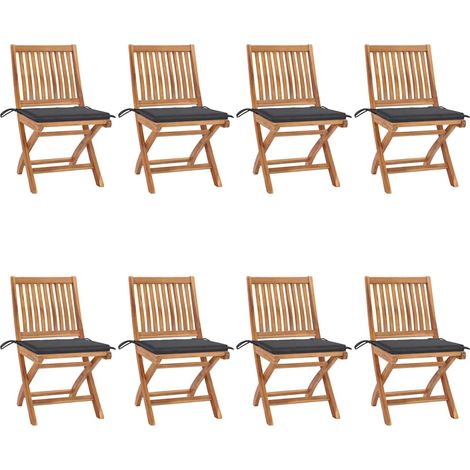vidaXL Sillas plegables con cojines, 8 unidades, madera maciza de teca. (1/5)