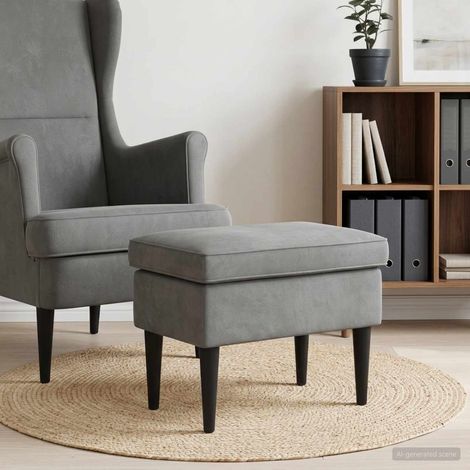Pouf repose-pieds gris foncé en velours 55 x 35 x 41 cm, cadre en bois massif - PANGIVO (1/5)