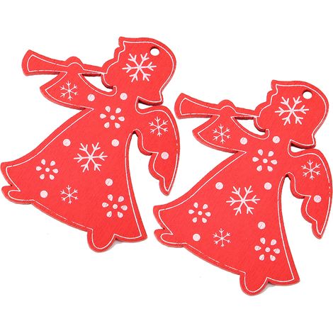 Anges en bois rouges x50, pendentif décoratif artisanal peint, accessoire DIY pour maison, ornement mural artisanal (1/5)
