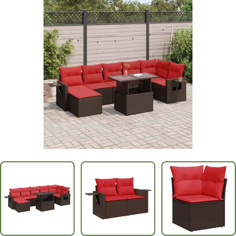Gartentisch - 8-tlg. Garten-Sofagarnitur mit Kissen Braun Poly Rattan Akazie (1/5)