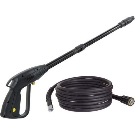 Pistolet nettoyeur haute pression en nylon M14 x 1,5, mandrin de 14 mm avec tuyau d\\'accessoires - Buse réglable - Longueur du tuyau : 5 m (1/4)