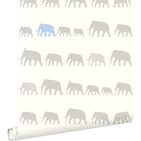 papier peint éléphants argent et bleu clair - ESTAhome (1/5)