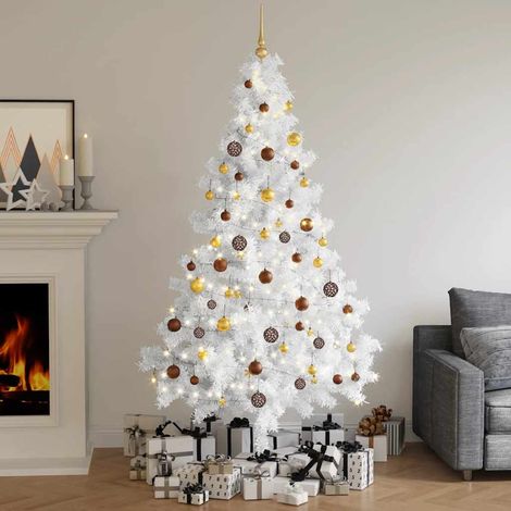 Künstlicher Halb-Weihnachtsbaum Beleuchtung Kugeln Weiß 210 cm (1/5)