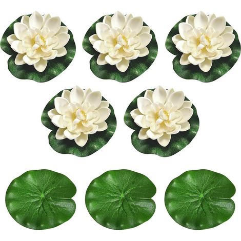 Lot de 8 décorations de bassin - Mini bassin - Boules flottantes pour mini bassin - Feuilles de lotus décoratives en EVA - Pour bassin, jardin, fontaine (fleurs) (1/5)