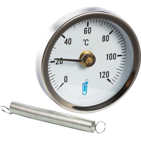 Thermador – Thermomètre applique à ressort 0 à 120°C – Cadran circulaire Ø 63 – Pour tube jusqu'à 1" (26/34) – Garantie 2 ans