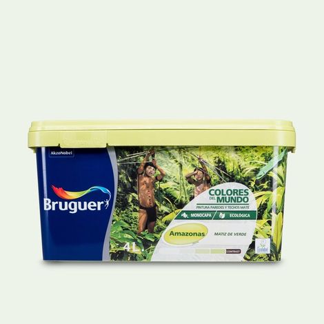 Bruguer Colores del Mundo Pintura para paredes monocapa Amazonas Matiz de Verde 4 L