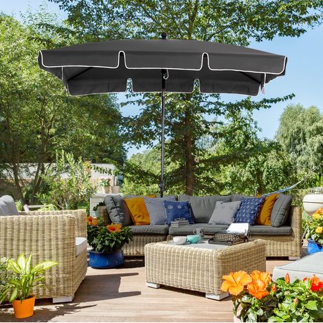 Parasol de jardin inclinable gris en aluminium, 198 x 130 x 245 cm, protection solaire stable à quatre baleines, pour terrasse et balcon - CHICFURN (1/5)