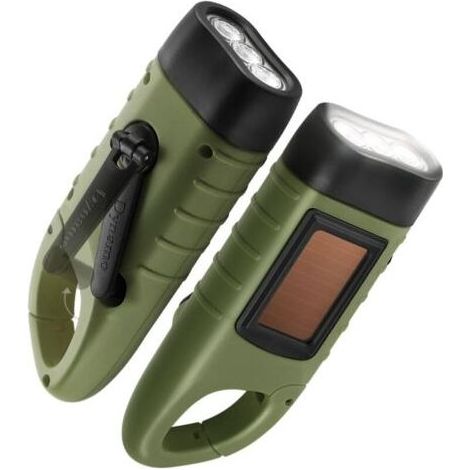 NPTERBL Grüne wiederaufladbare LED-Solar-Handkurbel-Taschenlampe mit Schnellverschluss-Karabiner und Dynamo für Outdoor-Sportarten (1/4)