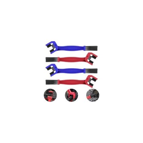 Fahrradkettenreinigungsbürste, 4-teiliges Fahrradreinigungsbürsten-Set, Doppelkopf-Design, entfernt schnell Staub, für Mountainbikes, Roller und Motorräder (Rot, Blau) - Crezuo