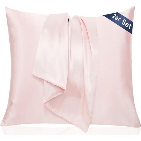 Taie Oreiller 65x65 Satin - Similaire aux Taie d Oreiller en Soie Lot de 2, Prend Soin de Votre Peau et de Vos Cheveux, Housse Coussin Satin Protege Oreiller (Rose Pâle, 65x65cm) (1/5)