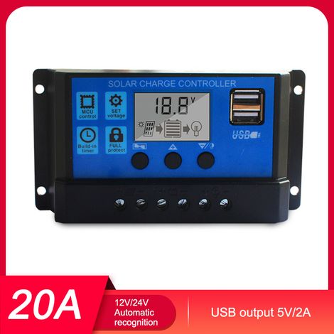 Régulateur solaire 20A 12V/24V reconnaissance auto écran LED PWM contrôleur charge batterie solaire (1/3)