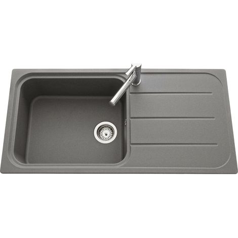 Évier granit gris 100x50 cm à encastrer – 1 grand bac réversible – Bonde et siphon inclus – Pour meuble sous évier 80 cm minimum – EWI (1/5)