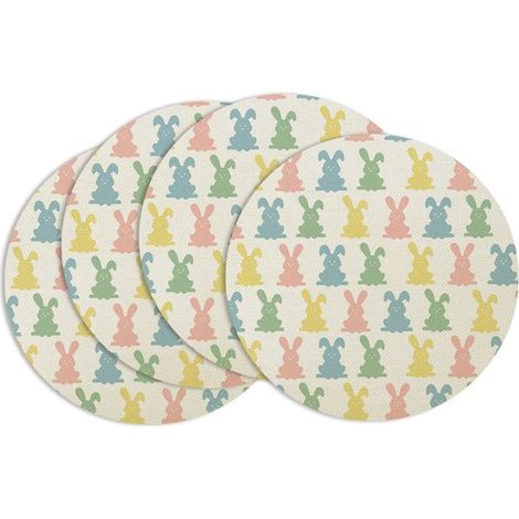 Juego de 4 manteles individuales redondos de lino，Manteles individuales redondos con estampado，Diámetro: 36 cm，Ideales para vacaciones (1/5)