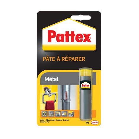 Pattex Pâte à réparer Métal 48 g, Pâte epoxy bicomposante avec particules de métal pour coller et réparer les métaux, colle à base de résine époxy, couleur métallique