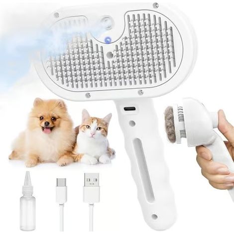 Brosse vapeur pour chat - Brosse vapeur pour chien - Éliminateur de poils d'animaux - Brosse pour chat - Brosse pour chien - Peigne pour animaux - 35 ml - Blanc (1/5)