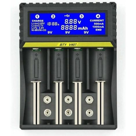 BTY407 Multifunktionales Batterieladegerät 18650 Akku Li-Ionen/NiMH/NiCd/5AA/7AAA/9V Batterieladegerät