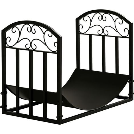 Outsunny Range bûches Porte-bûches range rack à bûches support étagère à bois de cheminée charge max. 60 kg dim. 60,5L x 36l x 46,5H cm métal époxy noir (1/5)