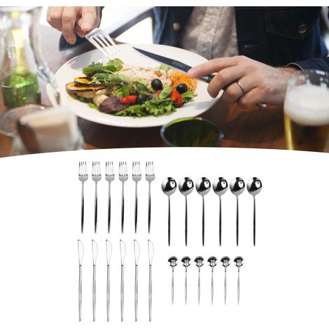 Ensemble de couverts de style occidental en acier inoxydable, 24 pièces : couteau à steak, fourchette, cuillère et cuillère à café. (1/5)