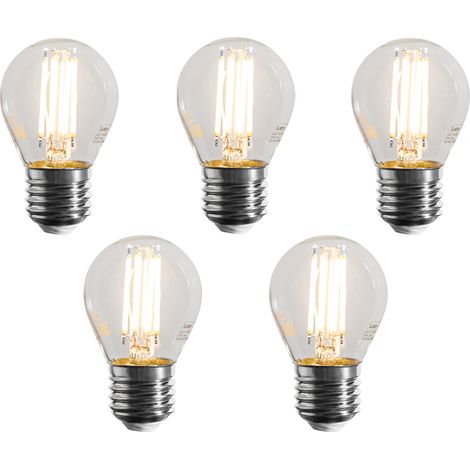 LUEDD Juego de 5 bombillas LED de filamento E27 regulables G45 transparentes 4W 470 lm 2700K