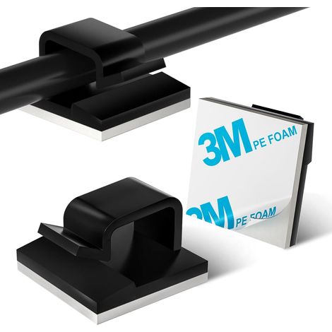 60 clips para luces navideñas, ganchos adhesivos para cables exteriores, fijaciones de pared, color negro WCL-1258, fondo blanco, letras azules, adhesivo 3M (1/5)