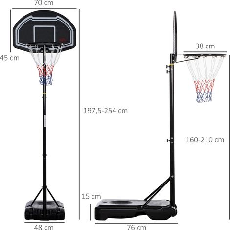 Panier de basket extérieur réglable en hauteur avec roulettes, noir HAVRYA (1/4)