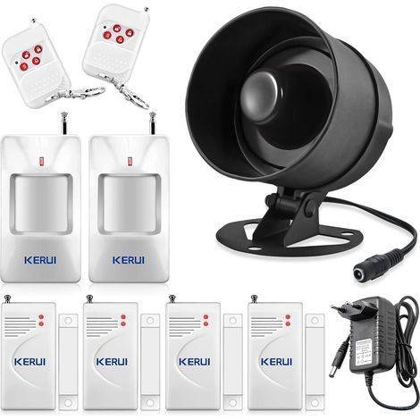 Kit Alarme Maison sans Fil 115dB - Système de Sécurité Complet avec Sirène, 4 Détecteurs Ouverture Porte/Fenêtre,2 Télécommandes, 2 Capteurs de Mouvement, Idéal pour Garage, Caravane,Appartement (1/5)