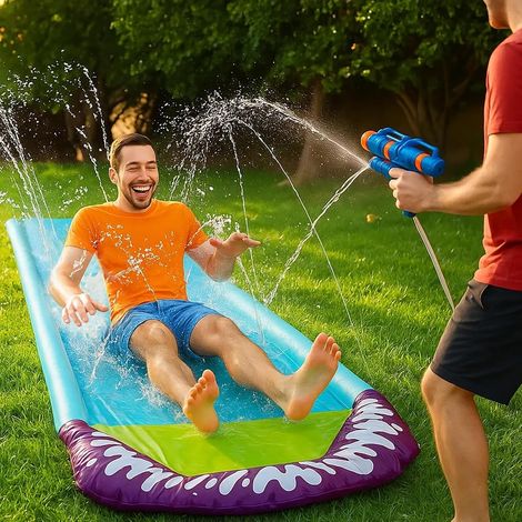 Trintion Giant Inflatable Lawn Water Slide for Kids & Adults, 474×72cm Slip and Slide with Splash Pool and 2 Surfboards, Outdoor Summer Garden Sprinkler Toy, Durable PVC Easy Setup Water Play Mat