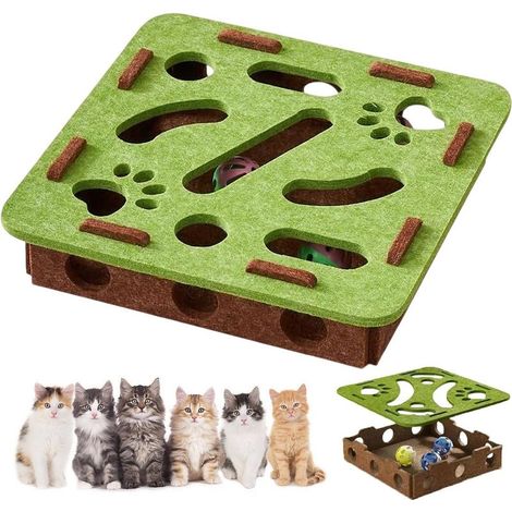 Filz-Labyrinth-Spiel, interaktive Filz-Labyrinth-Box mit 3 Bällen, Puzzlebox und Kratzbaum für Wohnungskatzen, Kätzchen und ausgewachsene Katzen (1/5)