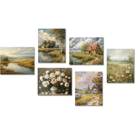 Vintage French Country Botanical Rustic Wall Art Poster for Living Room Farmhouse Bedroom 8x10 Inch Unframed Set of (1/5)
