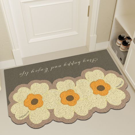 Entryway door mat, dustproof, mud-scraping, wear-resistant, customizable, creative cartoon PVC printed rug for home use - sunflower - gray - 4060cm