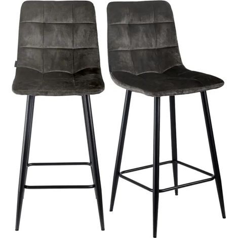 Lot 2 tabourets de bar velours gris anthracite pieds métal – NAMI 2 (1/5)