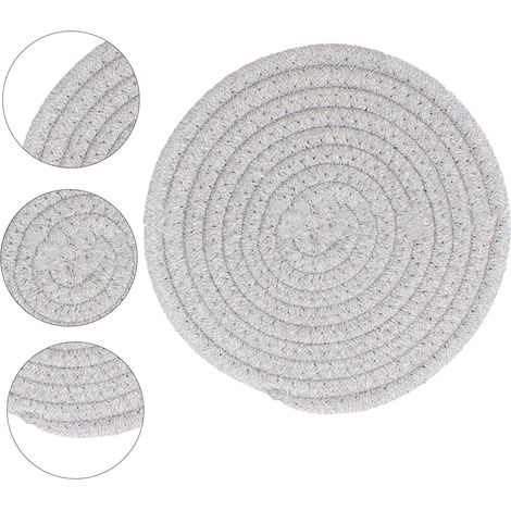 Set de table en corde de coton tissée de style nordique, dessous de verre rond en fil de coton tissé, dessous de plat, tapis de table épais et isolant thermique, gris clair. (1/5)