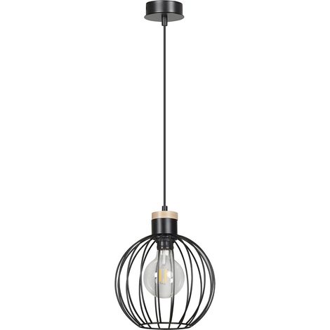 Sospensione 1 Luce Morgana Paralume A Gabbia In Acciaio Nero E Legno Naturale (1/5)