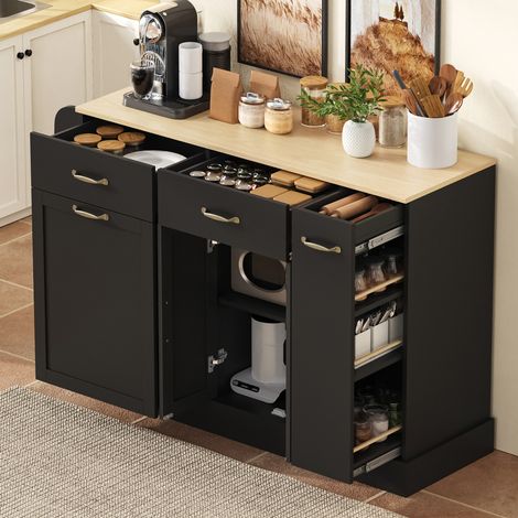 Sideboard 133,5/40/86 cm in Schwarz mit offenen Fächern und Mülltonnenfach (1/5)