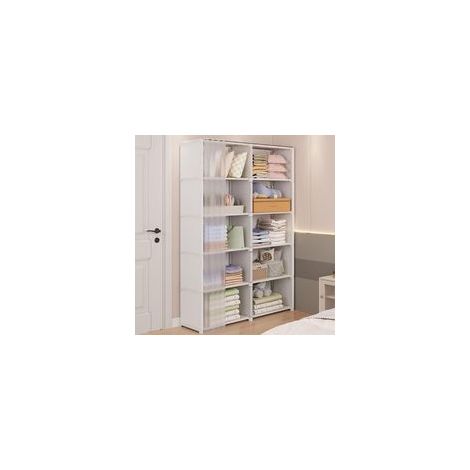 – Armoire porte-manteaux avec étagères – Tube d'acier 0,5 pouce – Rideau en plastique PP résistant à la poussière – Pour chambres et vestiaires (1/5)