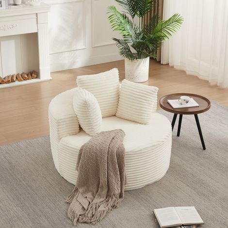 Fauteuil relax 110x110x82 cm en tissu côtelé beige, moderne pour salon, FLORAGRACE (1/5)