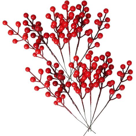 12 décorations de baies rouges artificielles, 20 cm (1/5)