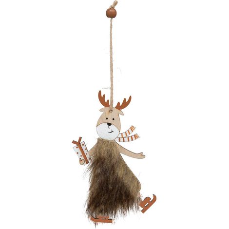 Decoración de madera para el árbol de Navidad patín de piel de reno 13cm - Atmosphera créateur d'intérieur