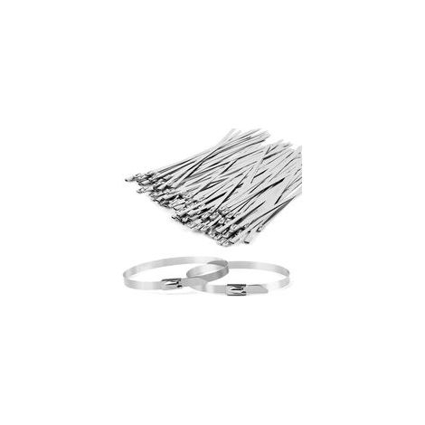 100 pieces Attache Cable Inox 200 x 4.6 mm,Collier de Serrage Métallique Inox Autobloquante,Serre Cable Pour Entretenir les Clôtures, Câbles Groupés et les Auvents (1/4)