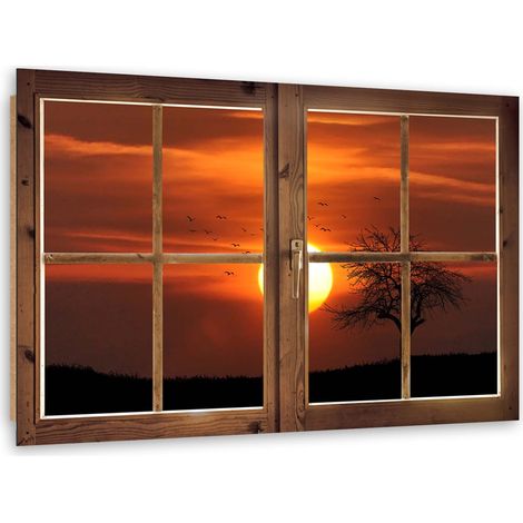 Quadro deco panel, Finestra - sole al tramonto - 60x40 (1/5)