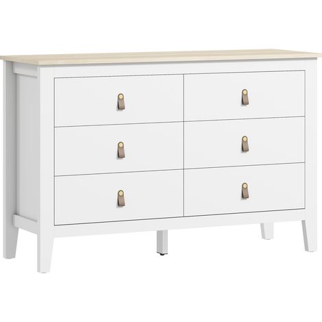 Commode 6 tiroirs, meuble de rangement design moderne, poignées polyuréthane, blanc, 120x40x78 cm. (1/5)