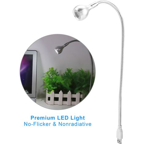 Langhalsige, flexible USB-Leselampe, tragbares, reinweißes LED-Licht für den Einsatz bei Nacht (silber) (1/5)