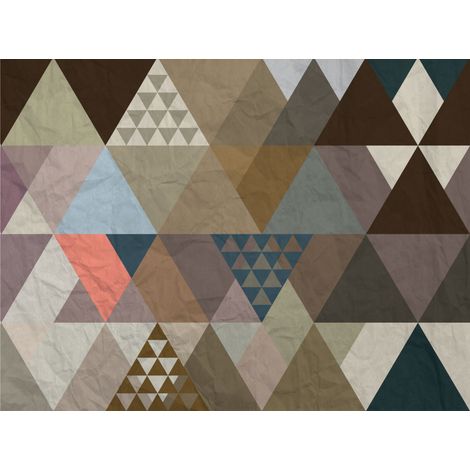 papier peint panoramique triangles marron, beige et bleu  - Sanders & Sanders (1/3)