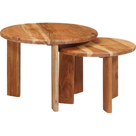 Tables basses gigognes 2 pcs Table de salon Table de café Marron Bois d'Acacia Massif (1/4)