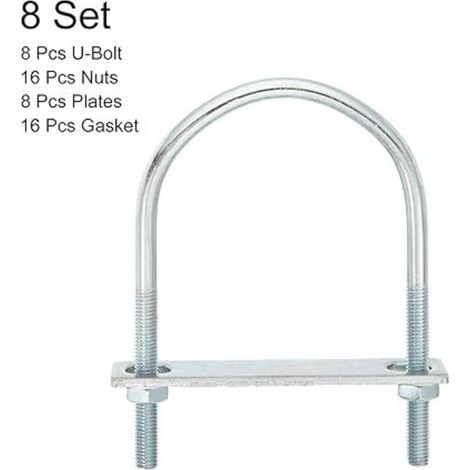 Boulons en U Ronds, 8 Ensembles 80mm Largeur Intérieure 130mm Longueur M8 Boulon en U en Acier au Carbone Zingué avec Écrous et Plaques, pour Remorque de Bateau (1/5)