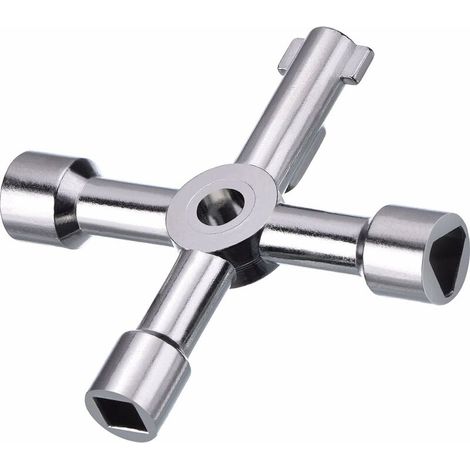 DEESSE SHOP - Clé de boîte de compteur Clé de gaz Clé de compteur Clé utilitaire multifonctionnelle à 4 voies pour clé d'ouverture d'armoire électrique (argent) (1/5)