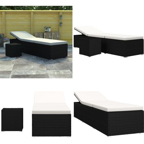 Chaise longue avec coussin et table à thé rotin Blanc crème - Chaise Longue - Transat - Mobilier De Jardin - Salon De Jardin - Bain De Soleil - Home & Living (1/5)