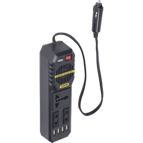 Convertisseur de puissance mini-onduleur E8981 200 W DC12V vers AC220V avec 4 ports USB et 3 prises (1/5)