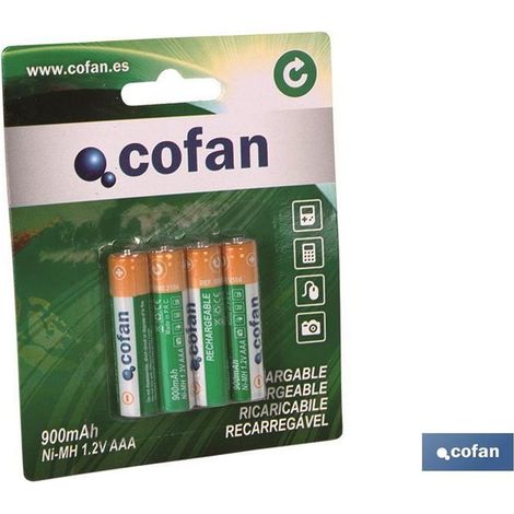 Plaquette thermoformée de 4 piles rechargeables Ni-MH AAA 900 mAh 1,2 V, vendues à l'unité